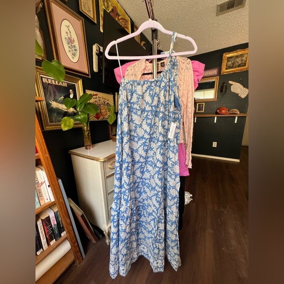 Velvet by Graham & Spencer Joanna Dress Blue One-Shoulder Tie Tiered Maxi Size S - Picture 4 of 11